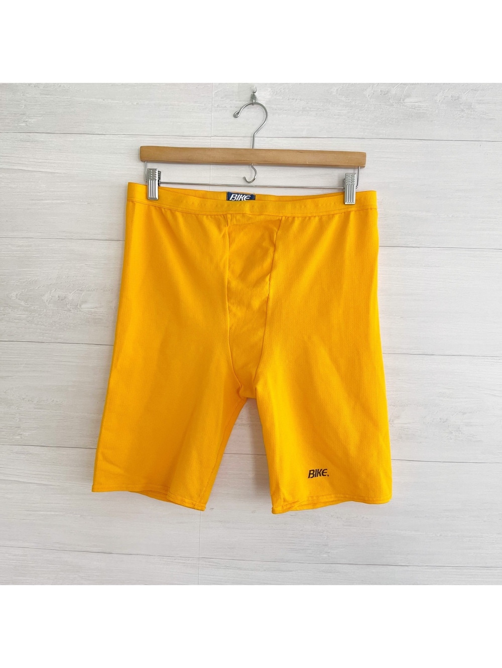 Vintage 90s BIKE Athletic Yellow Compression Biker Shorts Men XL USA Nylon Lycra